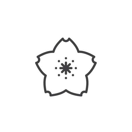 Sakura flower line icon. linear style sign for mobile concept and web design. Cherry blossom outline vector icon. Symbol, logo illustration. Pixel perfect vector graphicsのイラスト素材