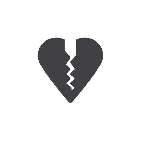 Broken heart vector icon. filled flat sign for mobile concept and web design. Two parts of heart simple solid icon. Symbol, logo illustration. Pixel perfect vector graphicsのイラスト素材