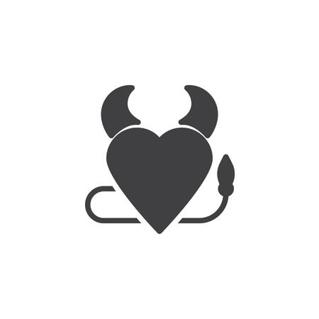 Heart with devil horns and a tail vector icon. filled flat sign for mobile concept and web design. Devil heart simple solid icon. Symbol, logo illustration. Pixel perfect vector graphicsのイラスト素材