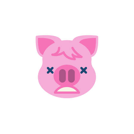 Piggy Dizzy Face Emoji flat icon, vector sign, colorful pictogram isolated on white. Pink pig head emoticon, new year symbol, logo illustration. Flat style designのイラスト素材