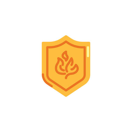 Shield with fire flame flat icon, vector sign, colorful pictogram isolated on white. Secure shield symbol, logo illustration. Flat style designのイラスト素材