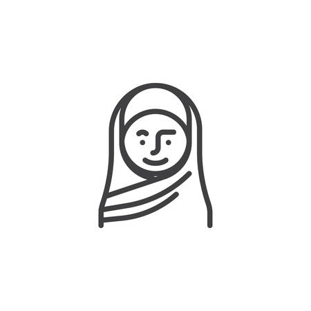 Muslim woman in a hijab line icon. linear style sign for mobile concept and web design. Woman with head scarf outline vector icon. Symbol, logo illustration. Pixel perfect vector graphicsのイラスト素材