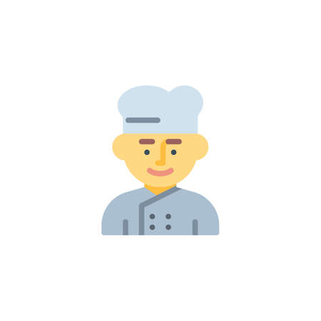 Cooker man, cook flat icon, vector sign, colorful pictogram isolated on white. Male chef avatar symbol, logo illustration. Flat style designのイラスト素材