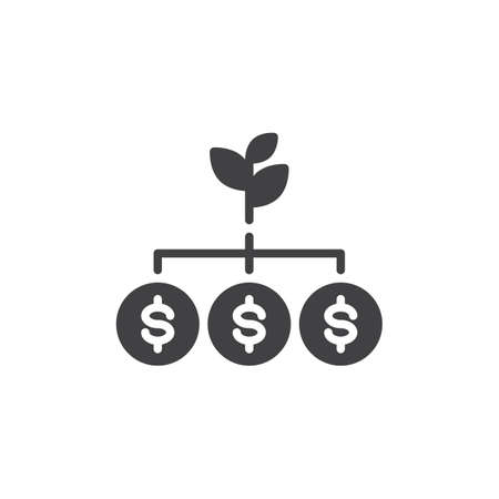 Money Tree vector icon. filled flat sign for mobile concept and web design. Dollar coins with growing plant simple solid icon. Business development symbol, logo illustration. Vector graphicsのイラスト素材