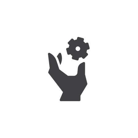 Hand and gear vector icon. filled flat sign for mobile concept and web design. Business setting service simple solid icon. Symbol, logo illustration. Pixel perfect vector graphicsのイラスト素材