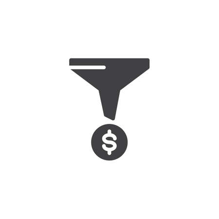 Money funnel vector icon. filled flat sign for mobile concept and web design. Filter dollar simple solid icon. Conversion dollar symbol, logo illustration. Pixel perfect vector graphicsのイラスト素材