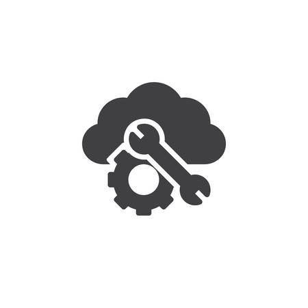 Cloud Computing Settings vector icon. filled flat sign for mobile concept and web design. Cloud Storage with gear and wrench simple solid icon. Symbol, logo illustration. Pixel perfect vector graphicsのイラスト素材
