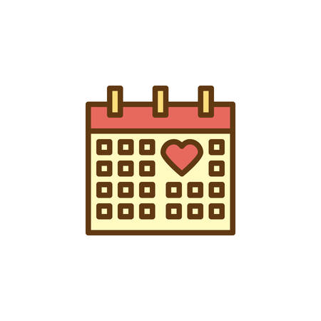 Calendar with heart date flat icon, vector sign, colorful pictogram isolated on white. Wedding day calendar page symbol, logo illustration. Flat style designのイラスト素材