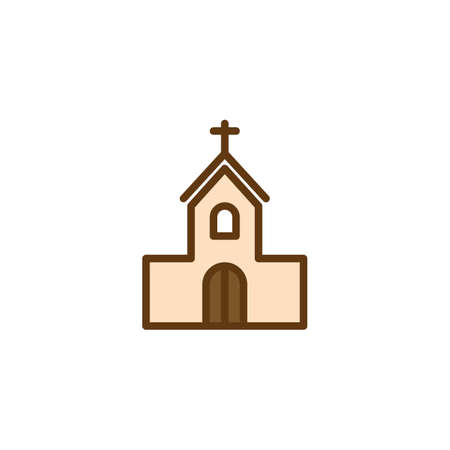 Church building with cross flat icon, vector sign, colorful pictogram isolated on white. Church house symbol, logo illustration. Flat style designのイラスト素材