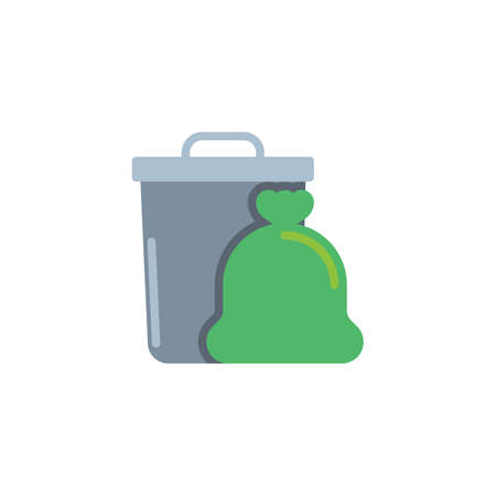Garbage bag and waste flat icon, vector sign, colorful pictogram isolated on white. Eco garbage trash bin and bag symbol, logo illustration. Flat style designのイラスト素材