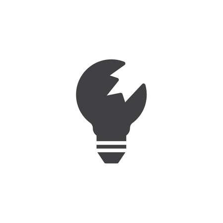 Broken lightbulb vector icon. filled flat sign for mobile concept and web design. Light bulb recycling simple solid icon. Symbol, logo illustration. Pixel perfect vector graphicsのイラスト素材