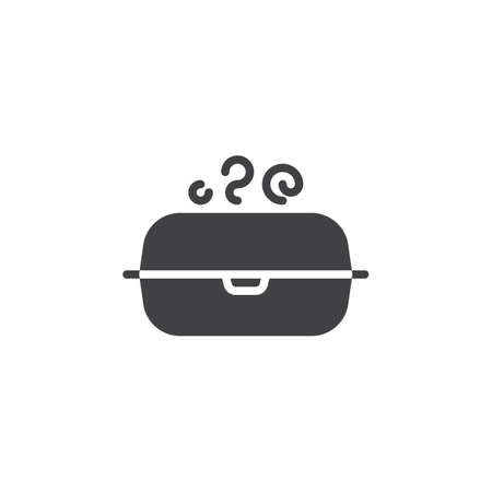Lunch box with hot food vector icon. filled flat sign for mobile concept and web design. Lunchbox delivery simple solid icon. Symbol, logo illustration. Pixel perfect vector graphicsのイラスト素材