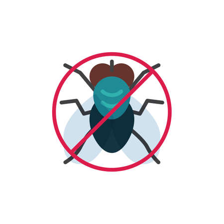 Stop fly insect flat icon, vector sign, colorful pictogram isolated on white. No fly pest symbol, logo illustration. Flat style designのイラスト素材