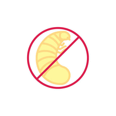Stop larva insect flat icon, vector sign, colorful pictogram isolated on white. No larva pest symbol, logo illustration. Flat style designのイラスト素材