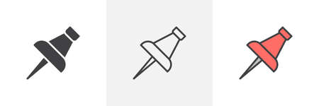 Push pin icon. Line, glyph and filled outline colorful version, thumbtack outline and filled vector sign. Symbol, logo illustration. Different style icons set. Pixel perfect vector graphicsのイラスト素材