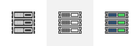 Rack unit, servers icon. Line, glyph and filled outline colorful version, computer port outline and filled vector sign. Symbol, logo illustration. Different style icons set. Pixel perfect vectorのイラスト素材