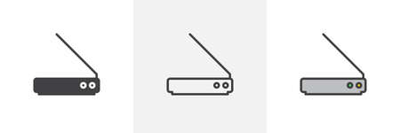 Wifi internet router icon. Line, glyph and filled outline colorful version, modem with signal antenna outline and filled vector sign. Symbol logo illustration. Different style icons set. Pixel perfectのイラスト素材