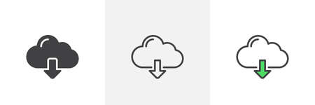 Cloud download icon. Line, glyph and filled outline colorful version, download cloud computing...