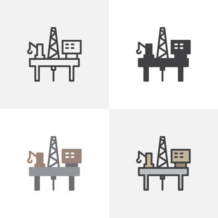Oil platform icon. Line, glyph and filled outline colorful version, oil platform rig outline and filled vector sign. Symbol, logo illustration. Different style icons setのイラスト素材