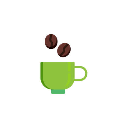 Coffee cup and coffee beans flat icon, vector sign, colorful pictogram isolated on white. Brazilian Coffee symbol, logo illustration. Flat style designのイラスト素材