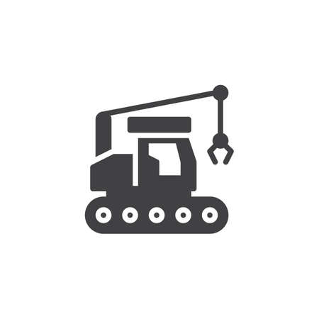 Loader crane truck vector icon. filled flat sign for mobile concept and web design. Excavator glyph icon. Construction machine symbol, logo illustration. Pixel perfect vector graphicsのイラスト素材