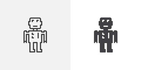 Robot icon. line and glyph version, outline and filled vector sign. Chat bot linear and full pictogram. Symbol, logo illustration. Different style icons setのイラスト素材