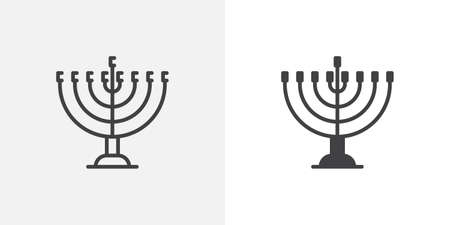 Hanukkah menorah icon. line and glyph version, Judaism Menorah outline and filled vector sign. linear and full pictogram. Symbol, logo illustration. Different style icons setのイラスト素材