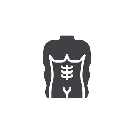 Male muscular torso vector icon. filled flat sign for mobile concept and web design. Sport man body glyph icon. Symbol, logo illustration. Pixel perfect vector graphicsのイラスト素材