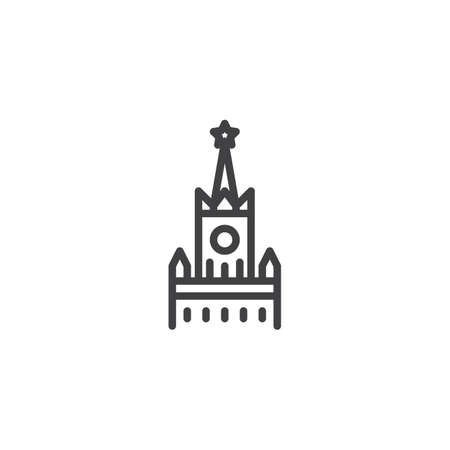 Kremlin building line icon. linear style sign for mobile concept and web design. Spasskaya Tower outline vector icon. Moscow travel symbol, logo illustration. Pixel perfect vector graphicsのイラスト素材