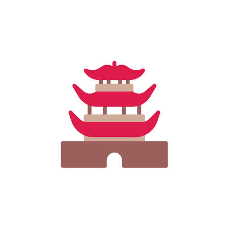 Chinese Temple Architecture flat icon, vector sign, colorful pictogram isolated on white. Chinese pagoda building symbol, logo illustration. Flat style designのイラスト素材