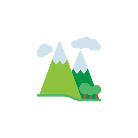 Mountain forest and clouds flat icon, vector sign, colorful pictogram isolated on white. Nature landscape symbol, logo illustration. Flat style designのイラスト素材