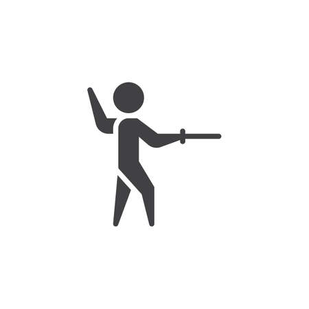 Fencing man vector icon. filled flat sign for mobile concept and web design. Athlete training fencing sport glyph icon. Symbol, logo illustration. Pixel perfect vector graphicsのイラスト素材