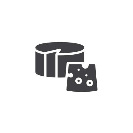 Piece of cheese vector icon. filled flat sign for mobile concept and web design. Round cheese sliced glyph icon. Dairy food symbol, logo illustration. Pixel perfect vector graphicsのイラスト素材