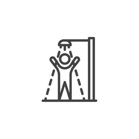 Water park shower line icon. linear style sign for mobile concept and web design. Man taking shower outline vector icon. Symbol, logo illustration. Pixel perfect vector graphicsのイラスト素材