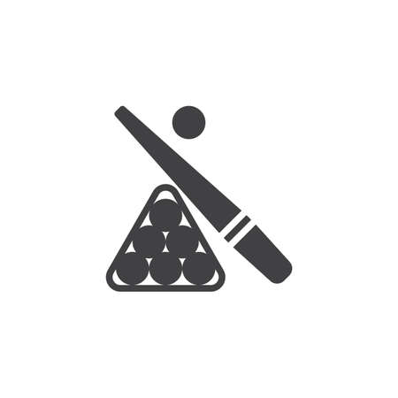 Billiard stick and balls vector icon. filled flat sign for mobile concept and web design. Snooker balls and stick glyph icon. Symbol, logo illustration. Pixel perfect vector graphicsのイラスト素材