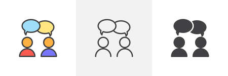 Discussion, dispute icon. Line, glyph and filled outline colorful version, Forum chat outline and...