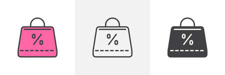 Shopping bag with percent icon. Line, glyph and filled outline colorful version, discount, shopping bag outline and filled vector sign. Symbol, logo illustration. Different style icons set.のイラスト素材