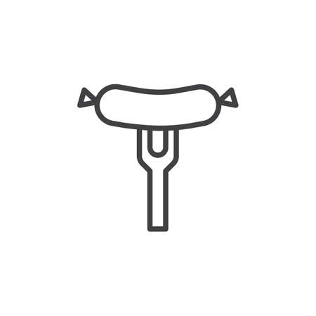 Sausage and fork line icon. Frankfurter linear style sign for mobile concept and web design. Grill sausage outline vector icon. BBQ party symbol, logo illustration. Pixel perfect vector graphicsのイラスト素材