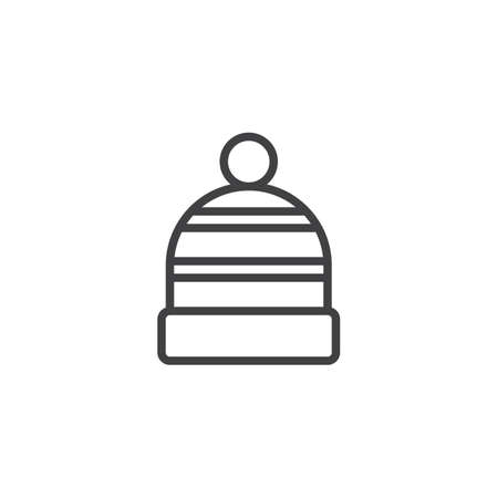 Winter hat line icon. linear style sign for mobile concept and web design. Knitted hat cap with pom pom outline vector icon. Symbol, logo illustration. Pixel perfect vector graphicsのイラスト素材