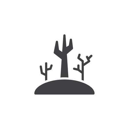 Dead trees hill vector icon. filled flat sign for mobile concept and web design. Old bare trees glyph icon. Symbol, logo illustration. Pixel perfect vector graphicsのイラスト素材