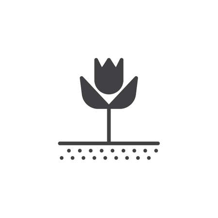 Tulip flower vector icon. filled flat sign for mobile concept and web design. tulip growth on a field glyph icon. Symbol, logo illustration. Pixel perfect vector graphicsのイラスト素材