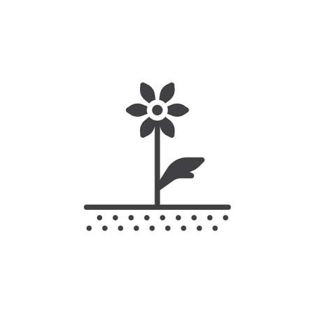 Flower in soil vector icon. filled flat sign for mobile concept and web design. Growing spring flower glyph icon. Symbol, logo illustration. Pixel perfect vector graphicsのイラスト素材