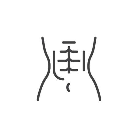 Female abdominal muscles line icon. Athletic torso linear style sign for mobile concept and web design. Women figure outline vector icon. Symbol, logo illustration. Pixel perfect vector graphicsのイラスト素材