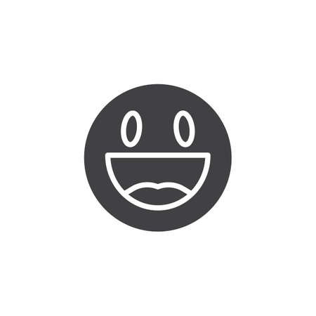 Happy face emoji vector icon. Grinning face smiley filled flat sign for mobile concept and web design. Happy smile emoticon glyph icon. Symbol, logo illustration. Vector graphicsのイラスト素材