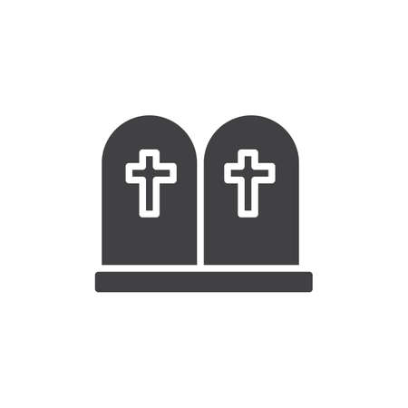 Tomb stone vector icon. filled flat sign for mobile concept and web design. Two graves with cross glyph icon. Symbol, logo illustration. Vector graphicsのイラスト素材