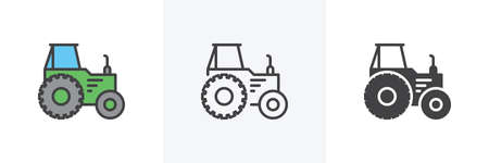 Agricultural tractor icon. Line, glyph and filled outline colorful version, Tractor truck outline...