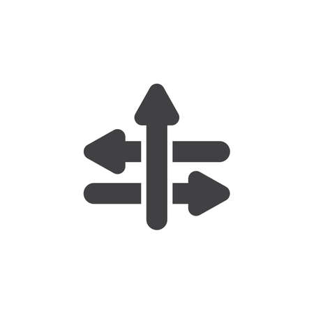 Crossroad arrows vector icon. filled flat sign for mobile concept and web design. Arrow left right and up glyph icon. Symbol, logo illustration. Vector graphicsのイラスト素材