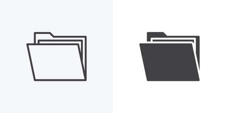 Open file folders icon. line and glyph version, outline and filled vector sign. Folder with documents linear and full pictogram. Symbol, logo illustration. Different style icons setのイラスト素材