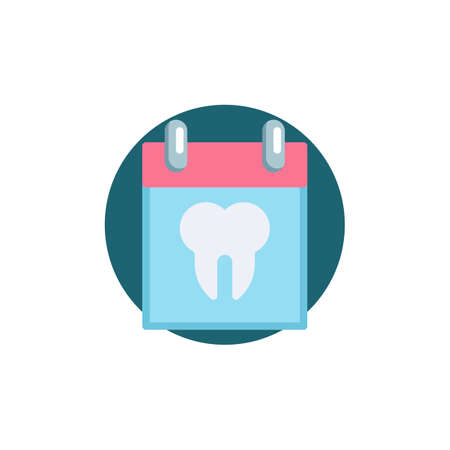 Dental appointment flat icon. Round colorful button, Calendar with tooth circular vector sign. Dentist reception day schedule flat style designのイラスト素材