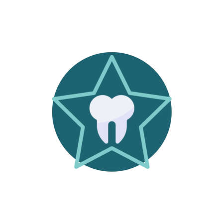 Dental treatment flat icon. Round colorful button, Tooth and star circular vector sign. Flat style designのイラスト素材